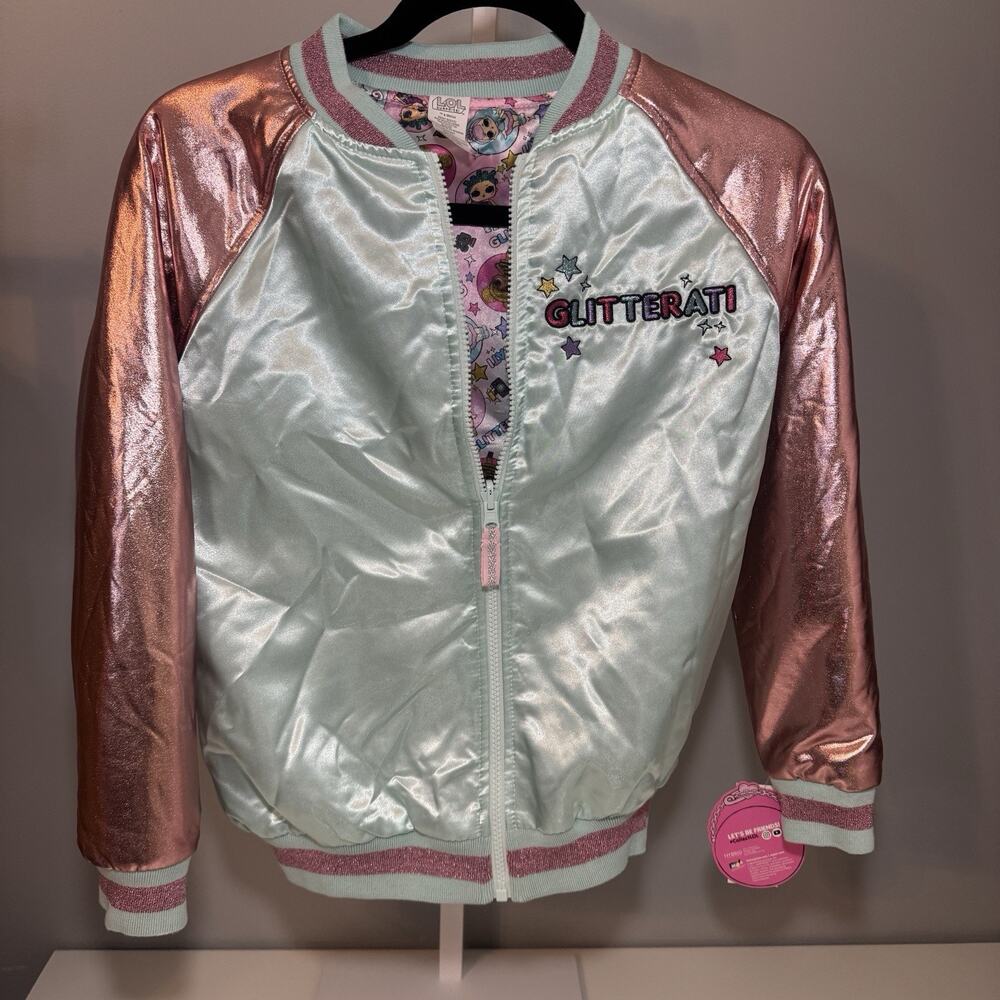 LOL Surprise! Glitterati Girls’ Bomber Jacket – Aqua Mist Size L (10-12) – NWT
